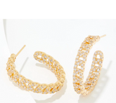 Diamonique x Lisa Freede Goldtone CZ Pave Curb Link Hoop Earrings